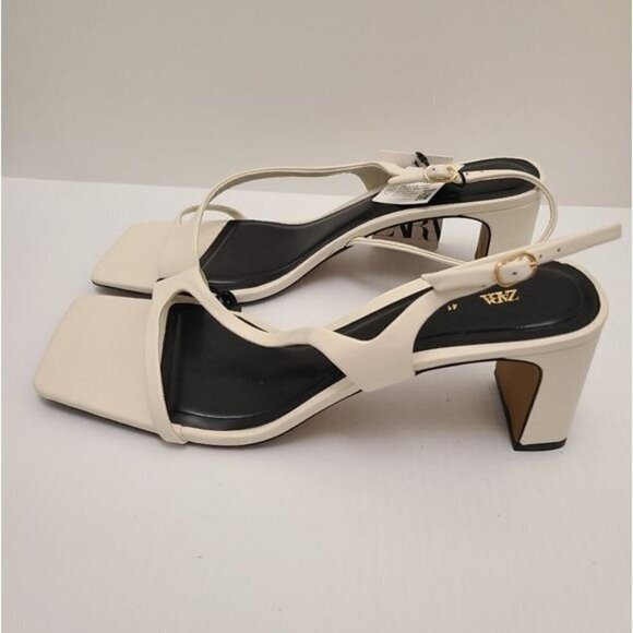 ZARA LEATHER SANDALS WITH BLOCK HEEL White SIZE 10| 1335/110/001 - Picture 7 of 10